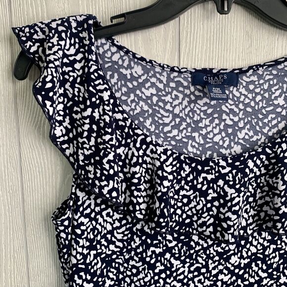 Chaps Petite Blue White Ruffle Sleeveless Top Size PM - Picture 2 of 3